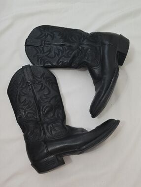 Aria Black Leather Western Boots with Stitch Detail 8.5 D